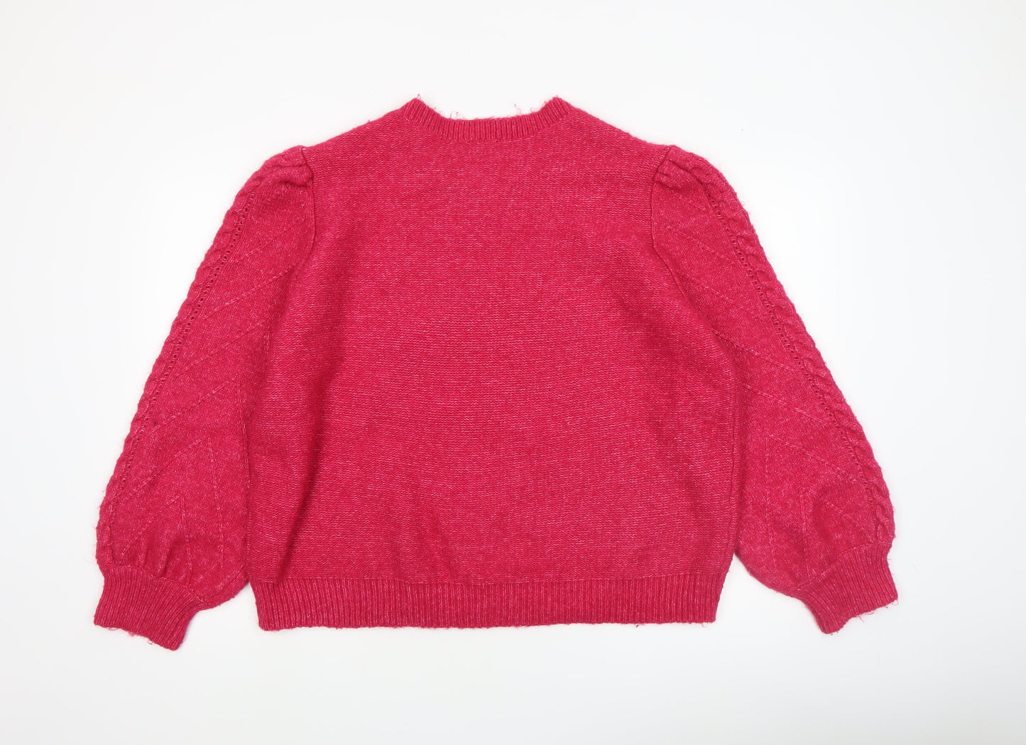 M&Co Women Pink Cable-Knit Crew Neck Pullover Jumper UK20