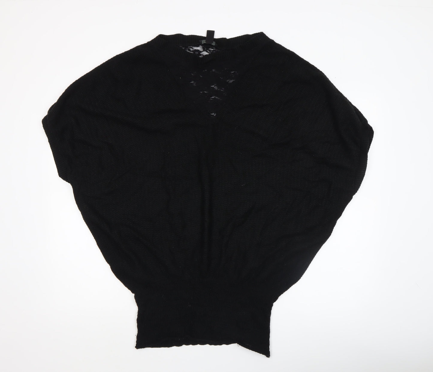MNG Collection Womens Black V-Neck Knit Pullover Jumper Size 12