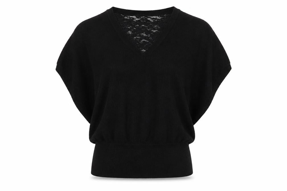 MNG Collection Womens Black V-Neck Knit Pullover Jumper Size 12