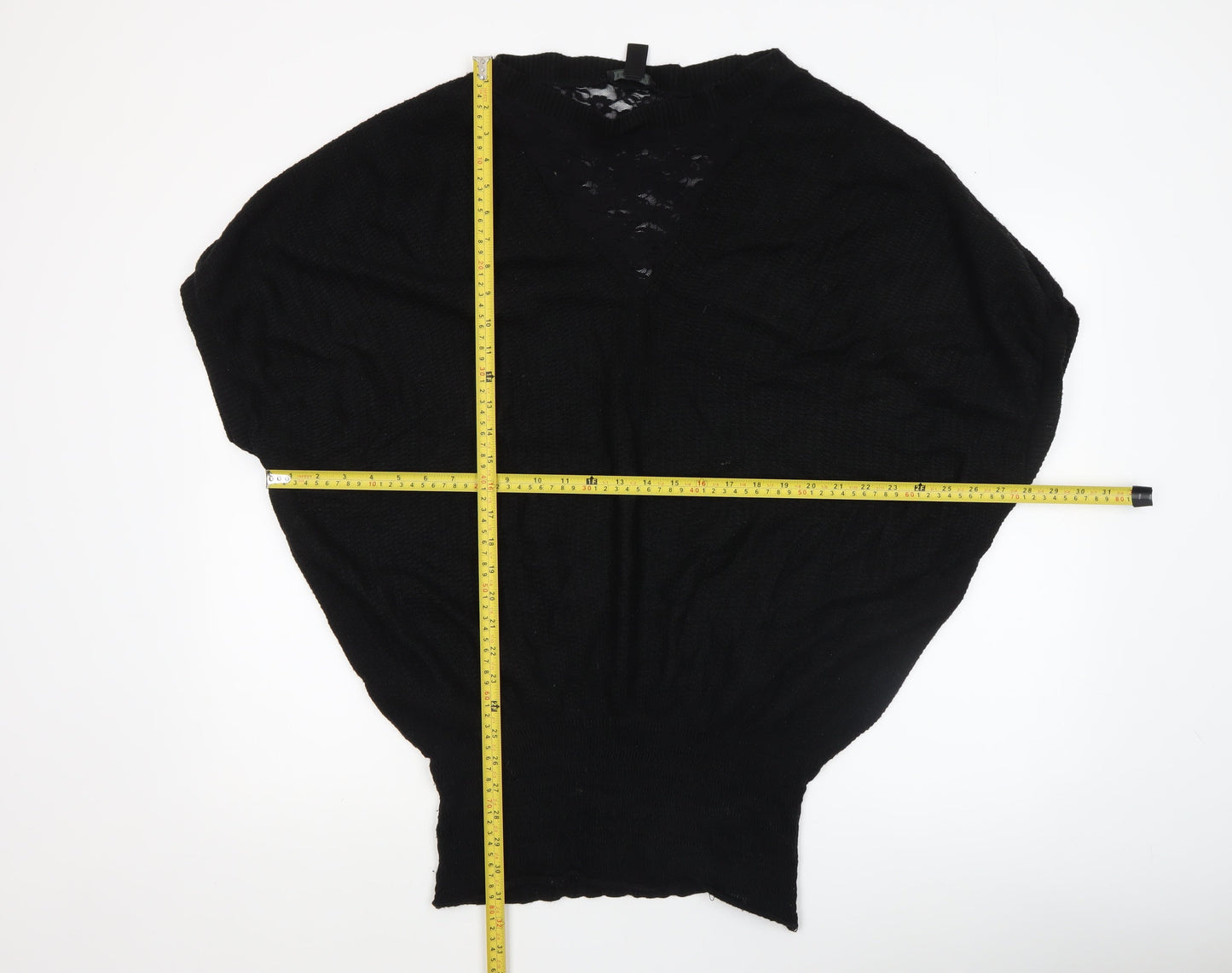 MNG Collection Womens Black V-Neck Knit Pullover Jumper Size 12