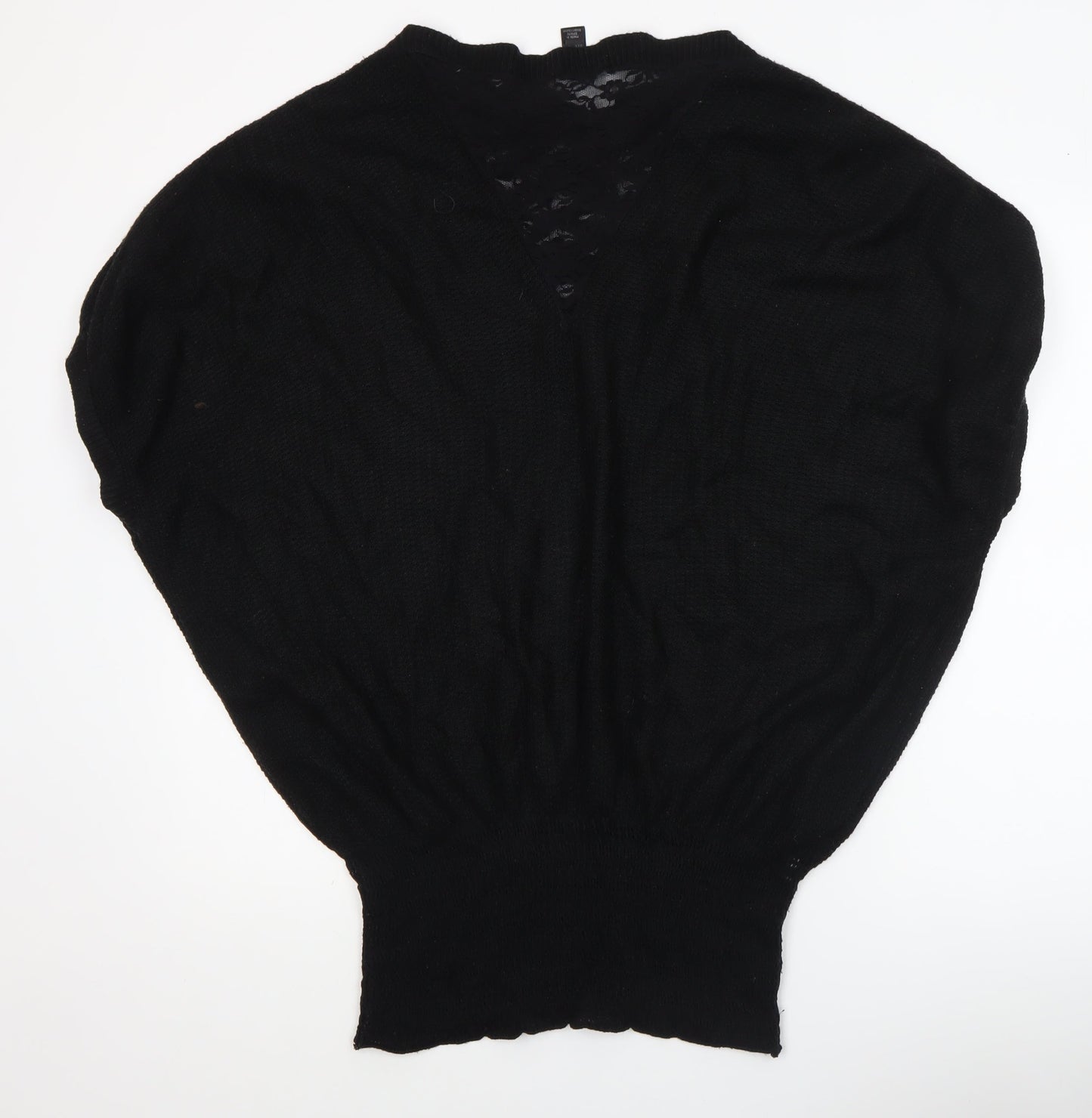 MNG Collection Womens Black V-Neck Knit Pullover Jumper Size 12