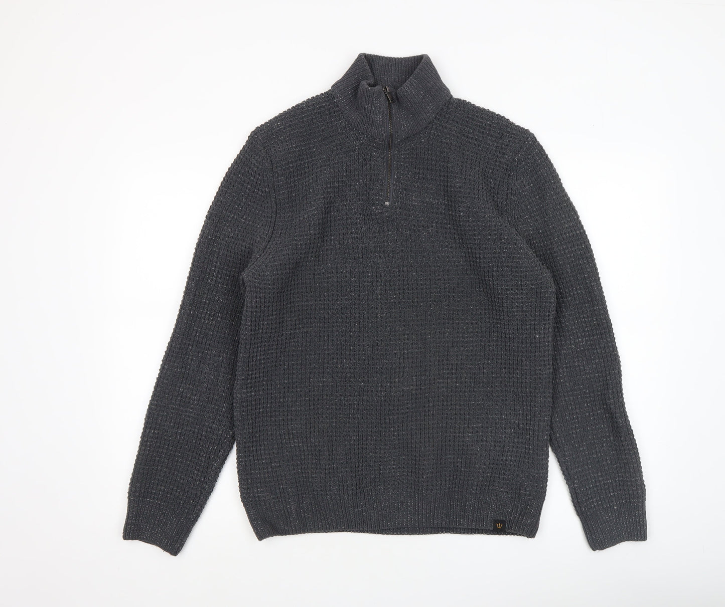 Next Men’s Grey Waffle-Knit 1/2 Zip Mock Neck Jumper - Size M