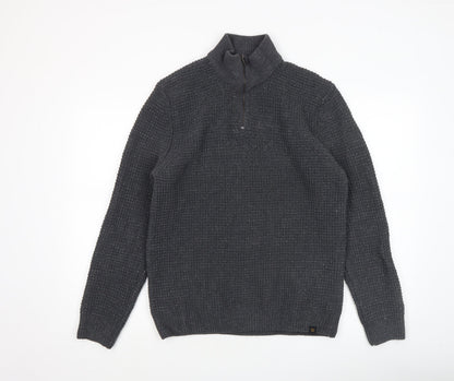 Next Men’s Grey Waffle-Knit 1/2 Zip Mock Neck Jumper - Size M