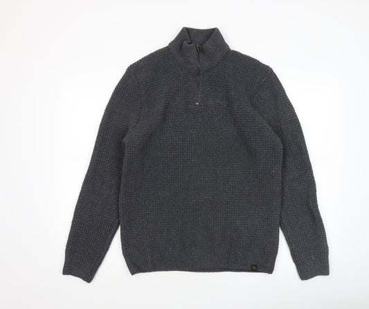 Next Men’s Grey Waffle-Knit 1/2 Zip Mock Neck Jumper - Size M