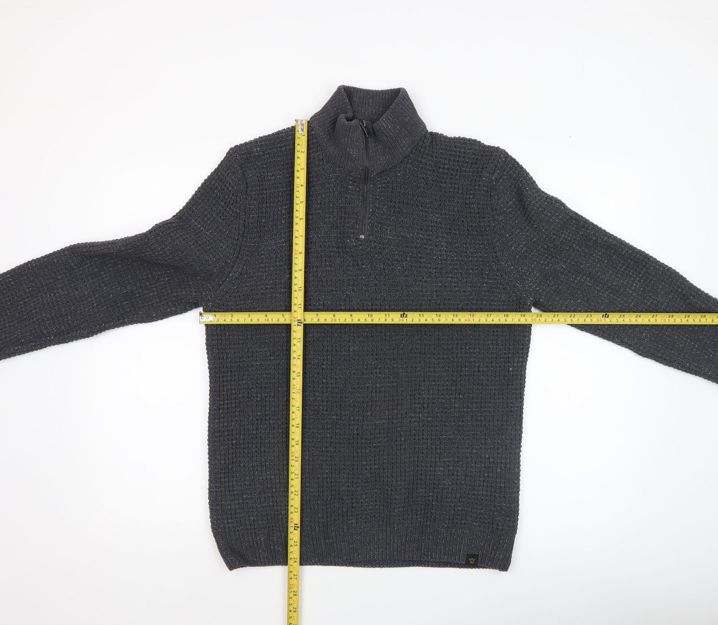 Next Men’s Grey Waffle-Knit 1/2 Zip Mock Neck Jumper - Size M