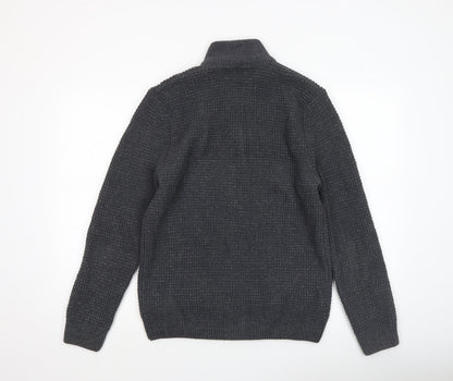 Next Men’s Grey Waffle-Knit 1/2 Zip Mock Neck Jumper - Size M