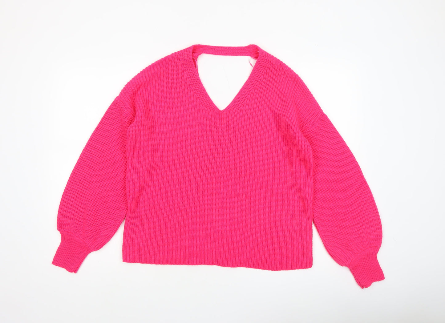 Miss Selfridge Women’s Pink V-Neck Chunky Knit Jumper Size 8