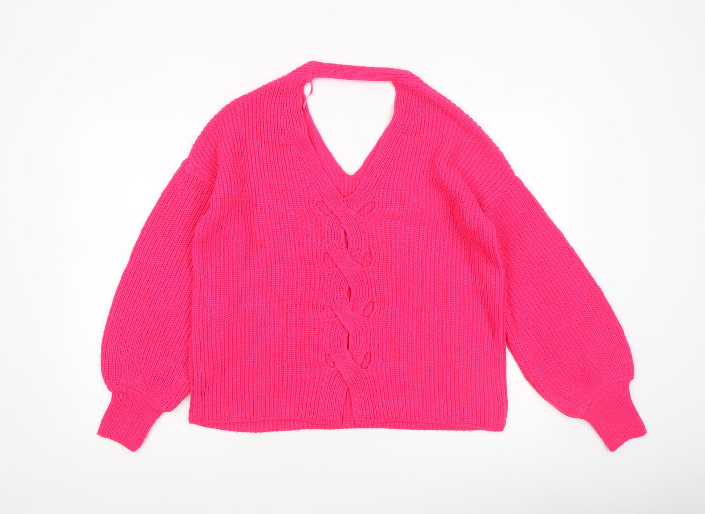 Miss Selfridge Women’s Pink V-Neck Chunky Knit Jumper Size 8