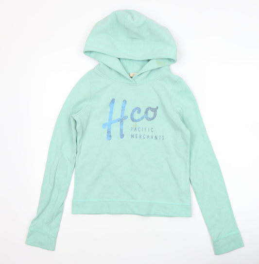 Hollister Womens Mint Green XS Pullover Hoodie with Logo Print
