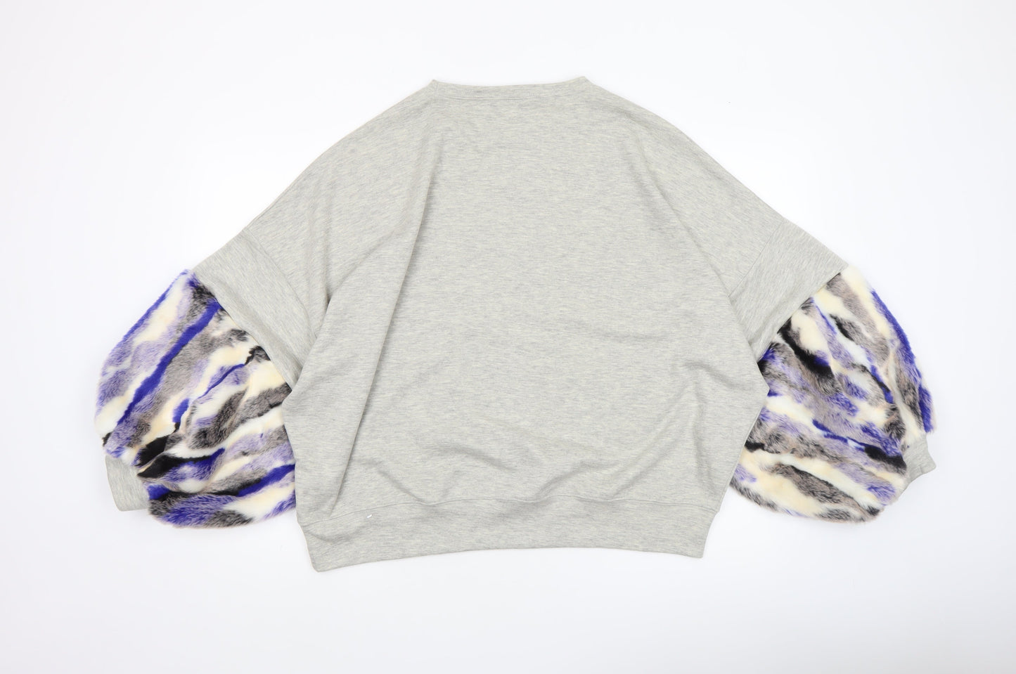 ZARA Womens Grey Faux Fur Sleeve Sweatshirt Size M Relaxed Fit