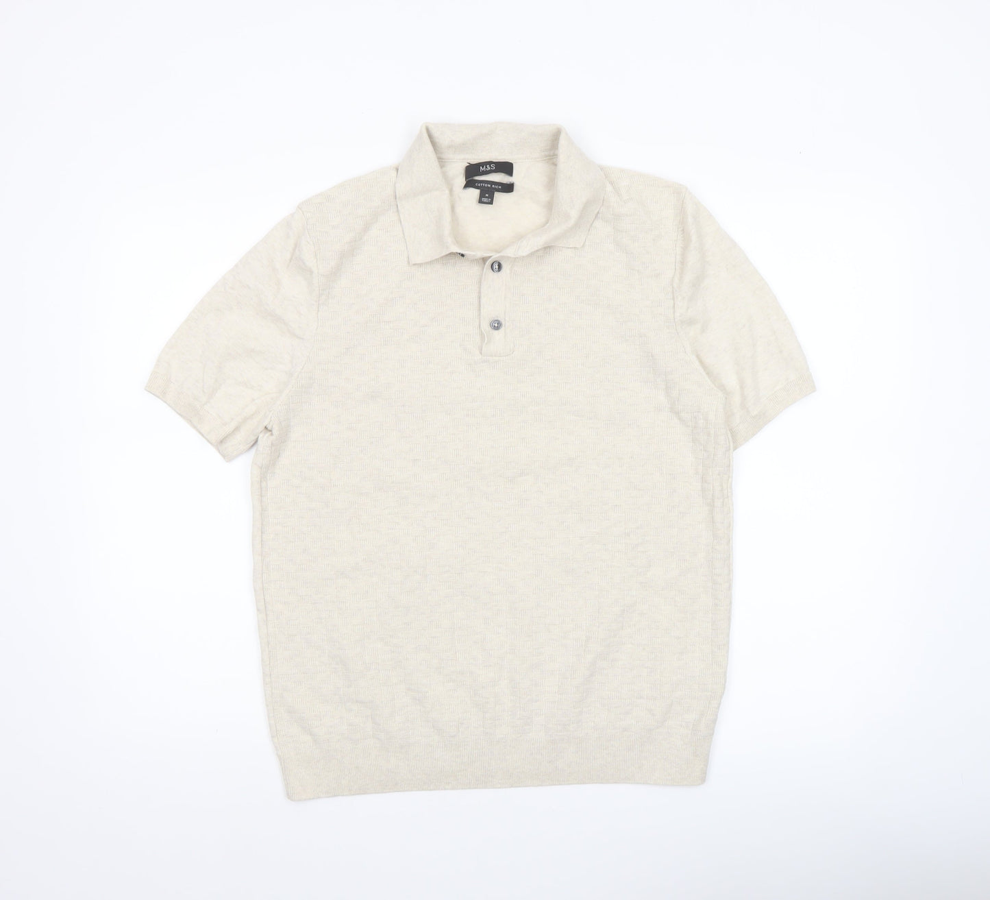 Marks and Spencer Men's Beige Cotton Henley Jumper M