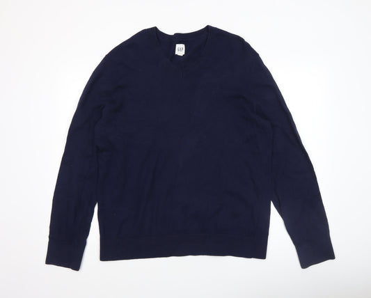 GAP Men’s Blue Cotton V-Neck Pullover Jumper Size L