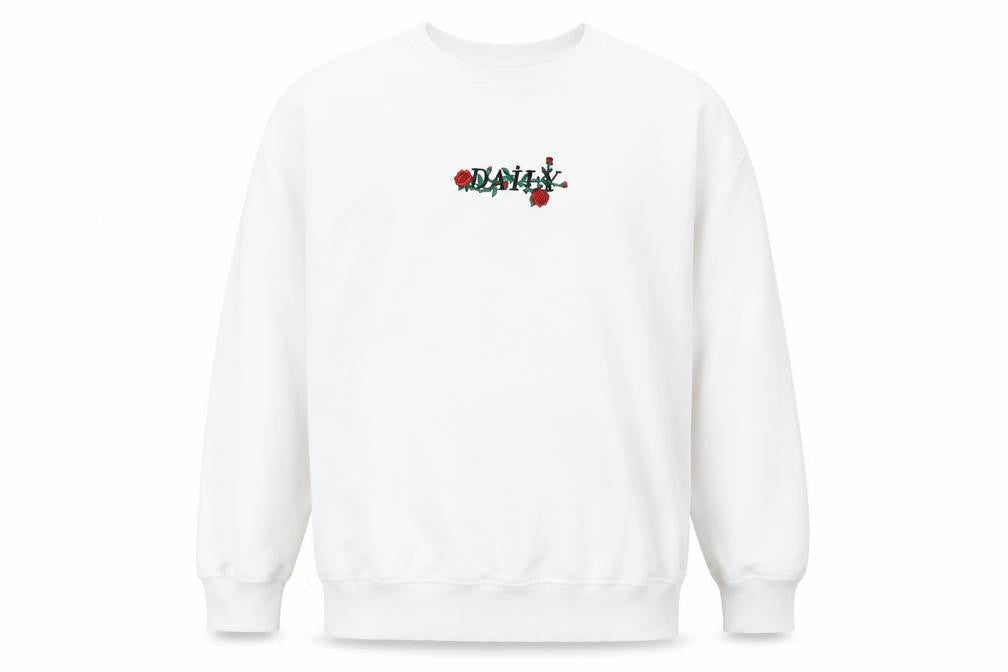 H&M Divided Men's White Embroidered Rose Graphic Pullover Sweatshirt L