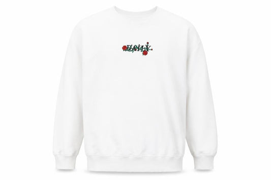 H&M Divided Men's White Embroidered Rose Graphic Pullover Sweatshirt L