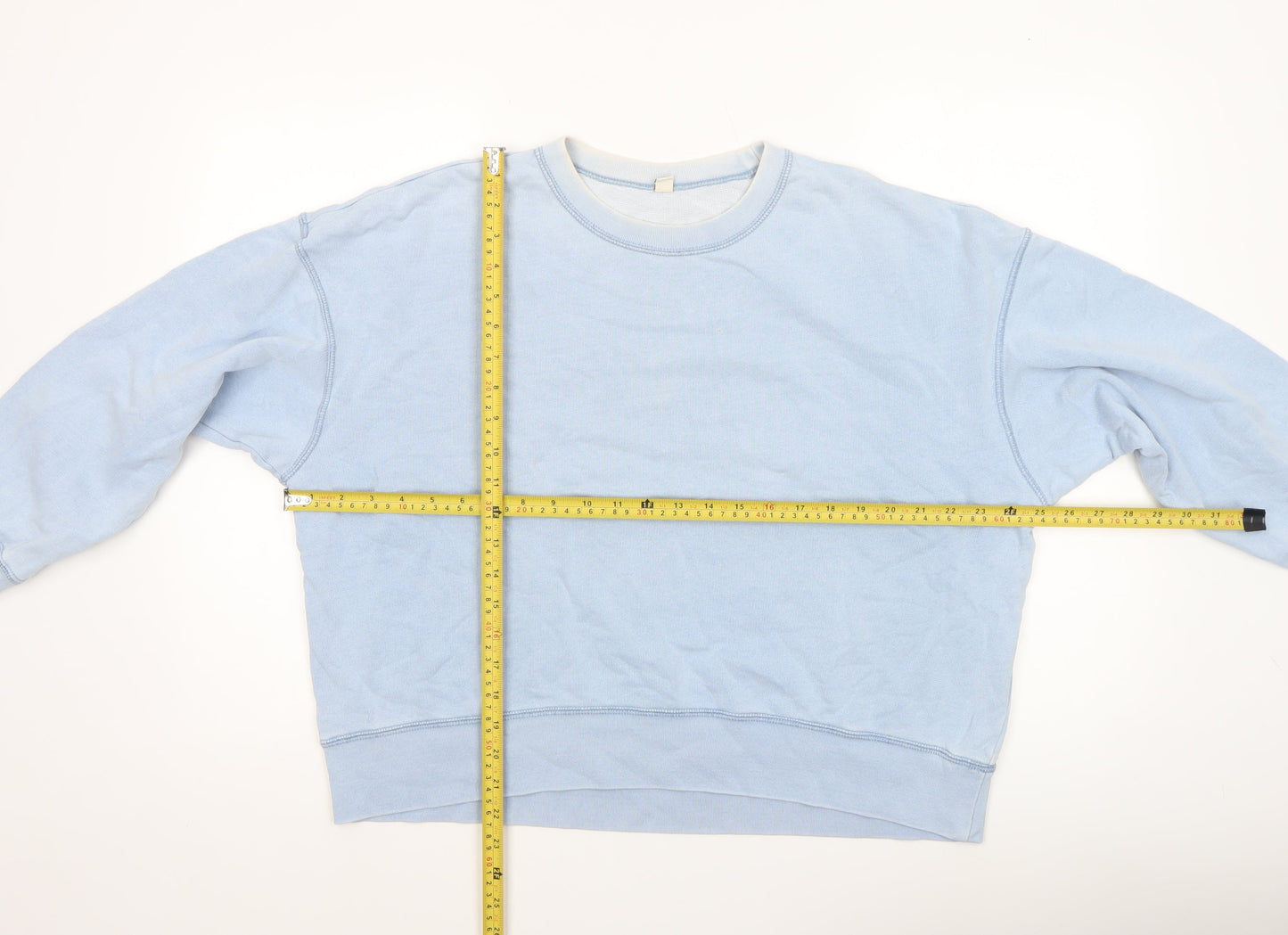 Uniqlo Women Light Blue Cotton Crew Neck Pullover Sweatshirt XL