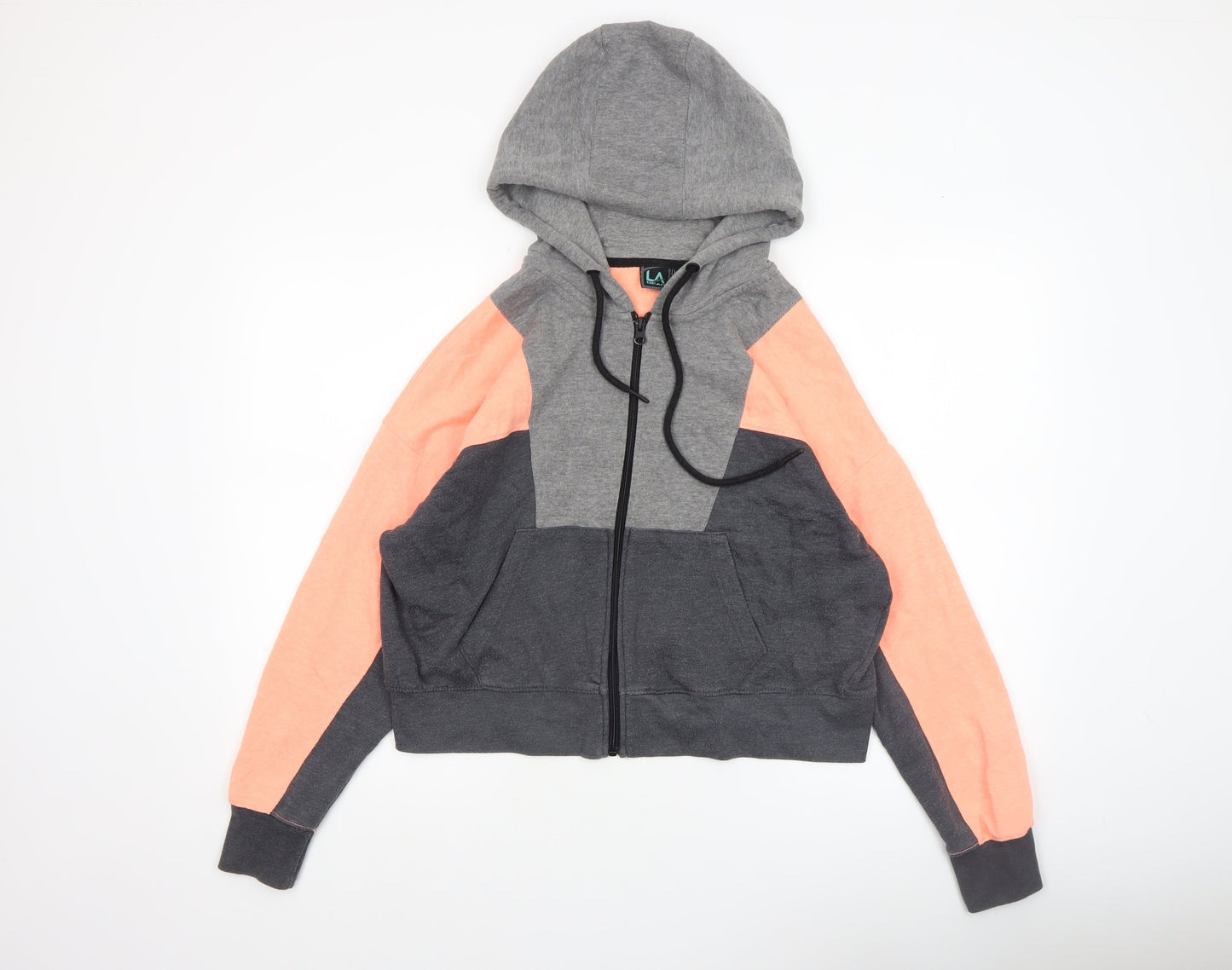LA Gear Womens Peach Grey Colourblock Hoodie Size 14 Full Zip