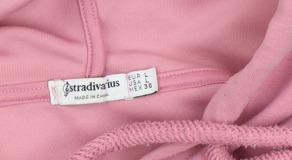 Stradivarius Women Pink Pullover Hoodie Size L Viscose Blend