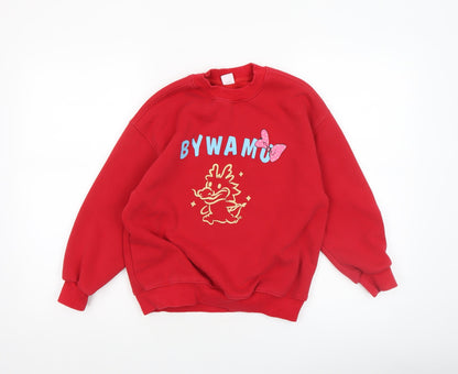 Additional front view of HANEGUO girls’ red graphic dragon butterfly pullover sweatshirt, size 8, years