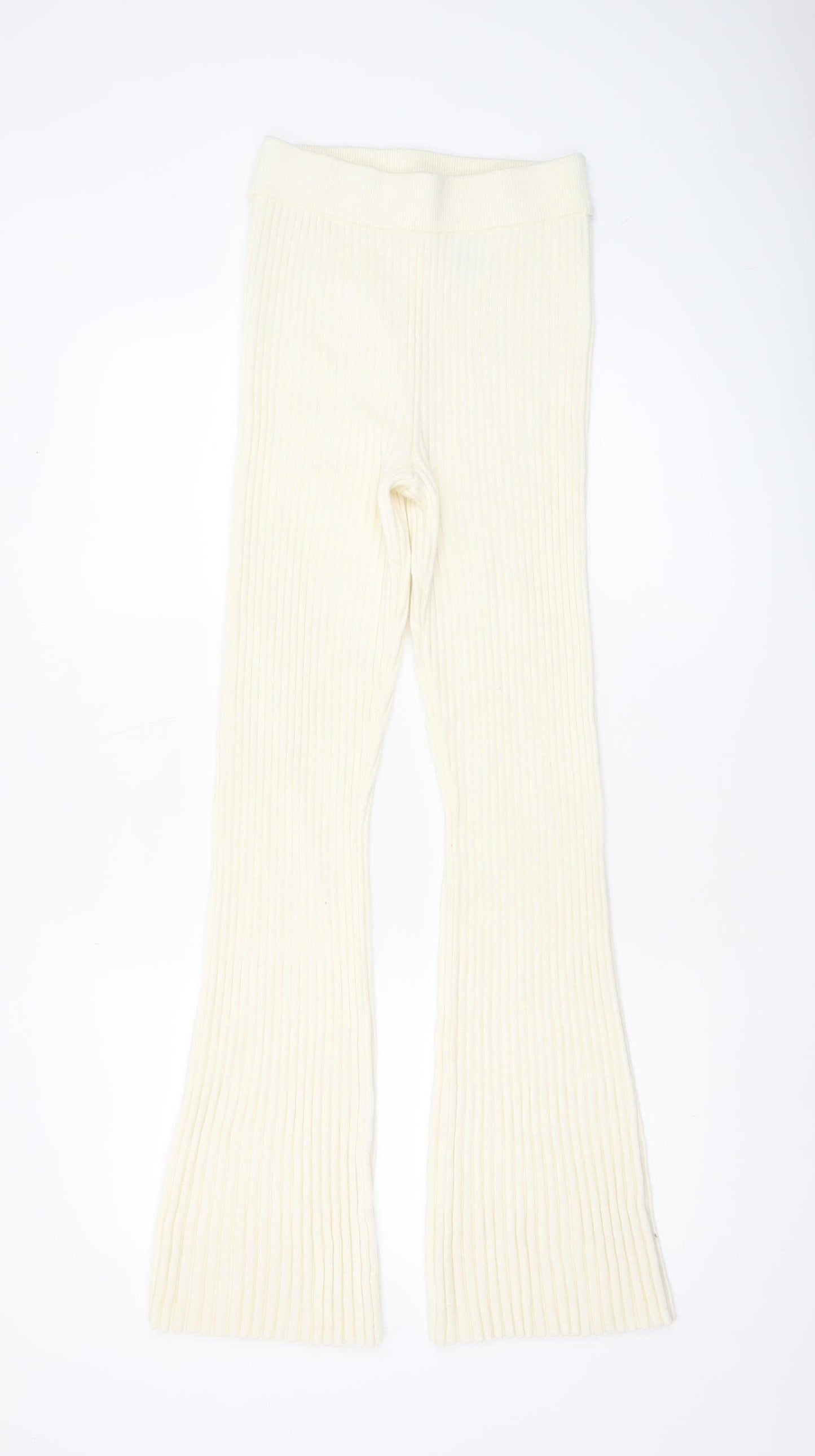H&M Women’s Ivory Ribbed Knit Flared Trousers Size S