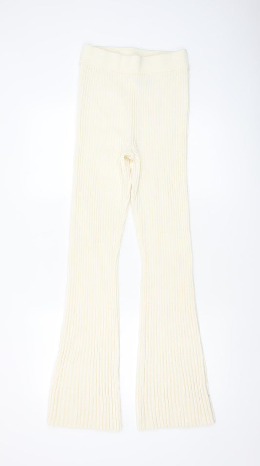 H&M Women’s Ivory Ribbed Knit Flared Trousers Size S