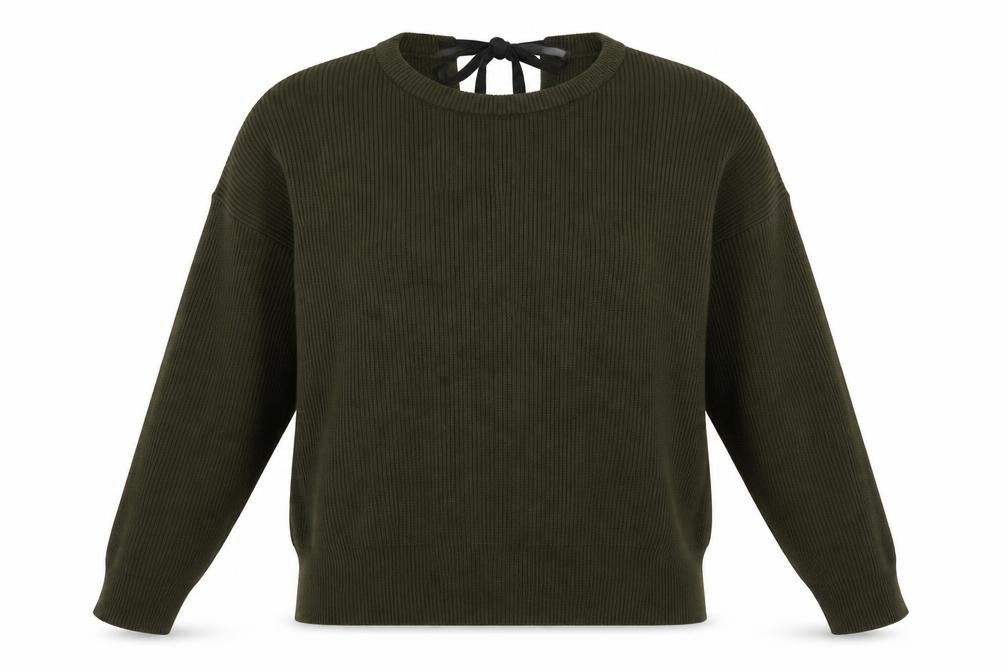 Zara Women Green Relaxed Knit Bow Back Long Sleeve Jumper XL