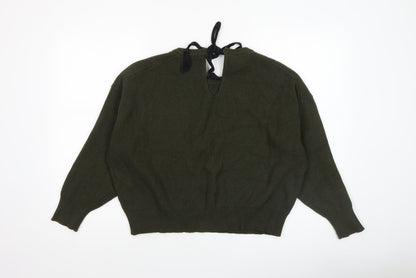 Zara Women Green Relaxed Knit Bow Back Long Sleeve Jumper XL