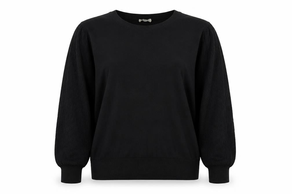 Patra Womens Black Cotton Crew Neck Long Sleeve Pullover Jumper Size L