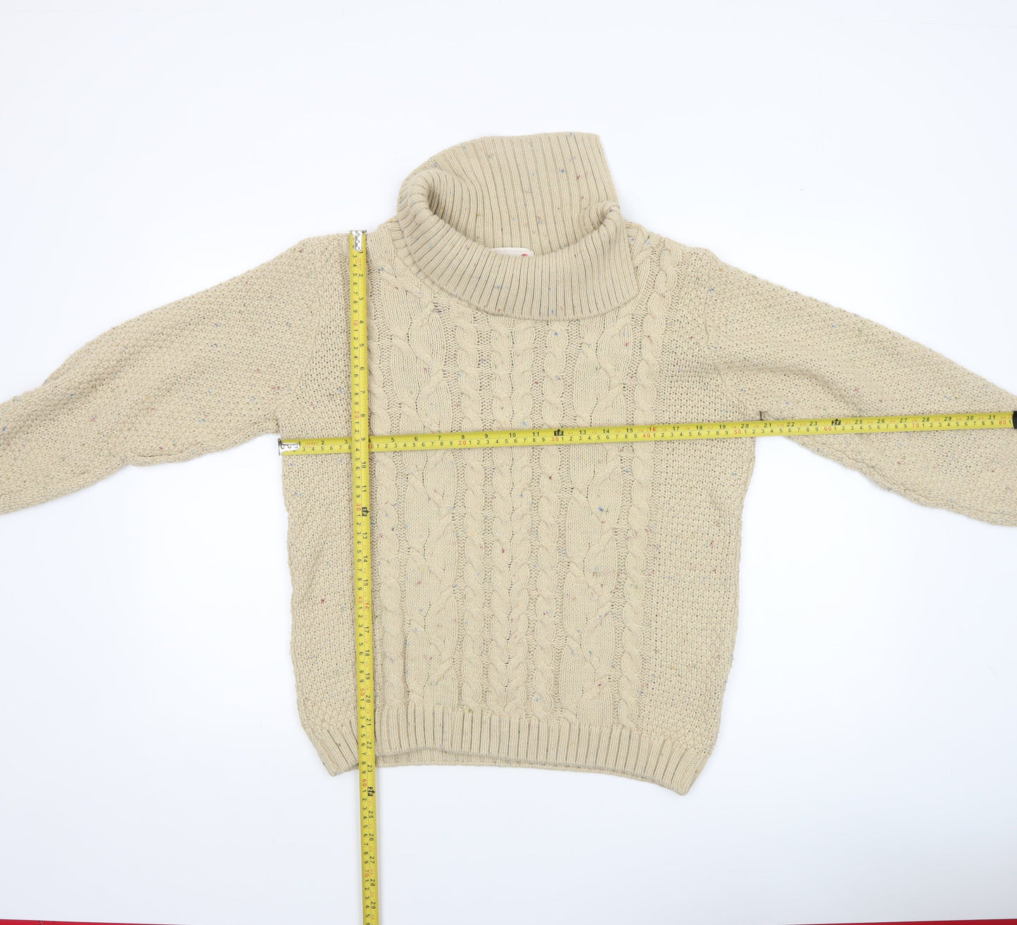 Country Rose Womens Beige Roll Neck Cable Knit Jumper Size S