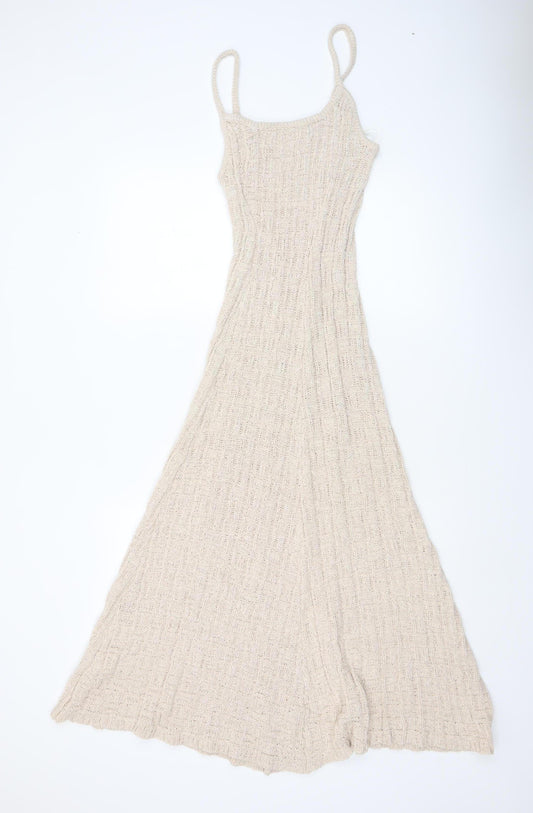 EDITED Women Beige Long Knit Slip Dress Size 10 Sleeveless Summer