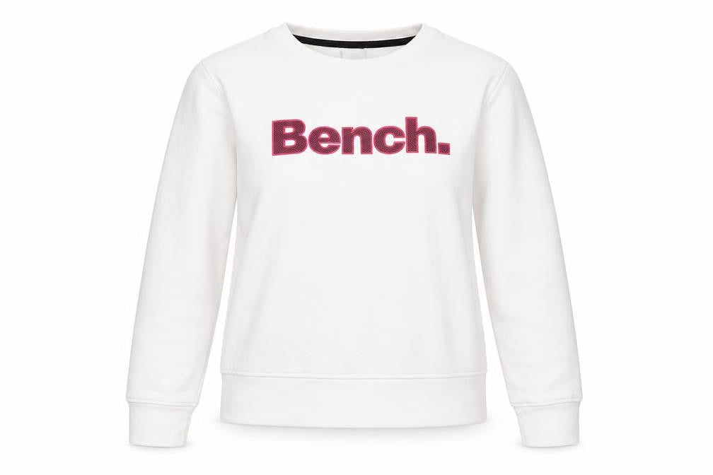 Bench Women White Crew Neck Pullover Sweatshirt UK 12 M