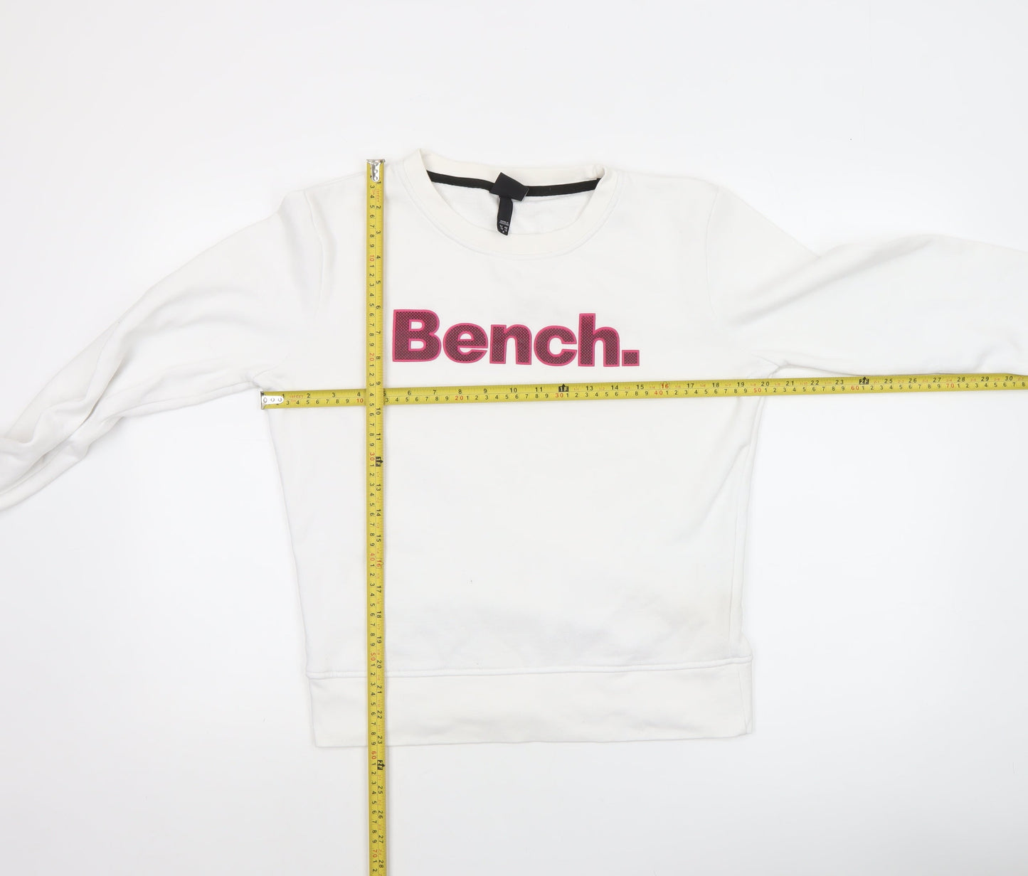 Bench Women White Crew Neck Pullover Sweatshirt UK 12 M