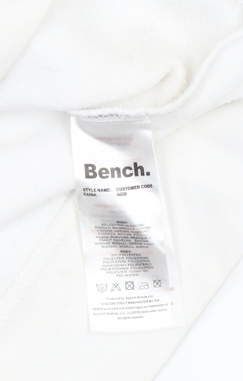 Bench Women White Crew Neck Pullover Sweatshirt UK 12 M