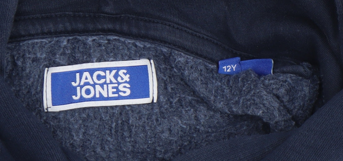 Jack & Jones Boys Navy Pullover Hoodie 12 Years Cotton Blend Graphic Print