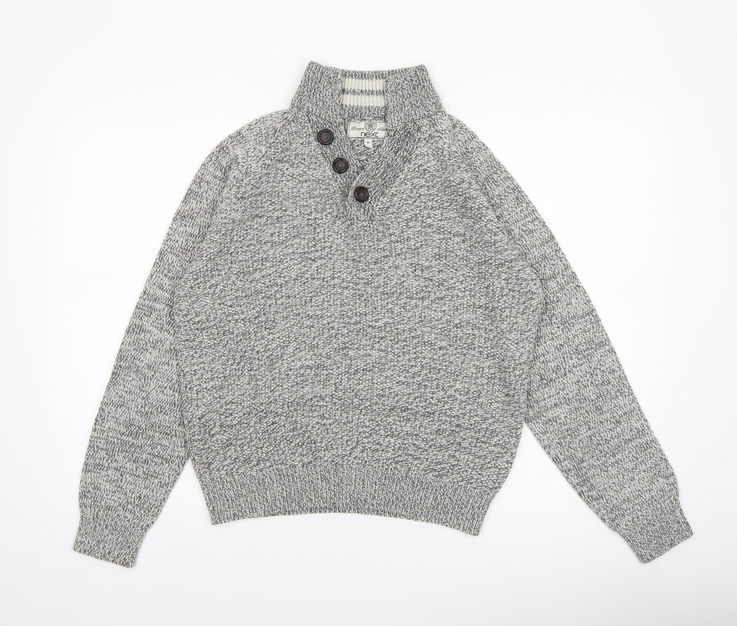 Next Men's Grey Wool Blend Button Henley Jumper Size M