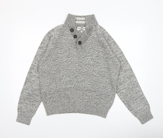 Next Men's Grey Wool Blend Button Henley Jumper Size M