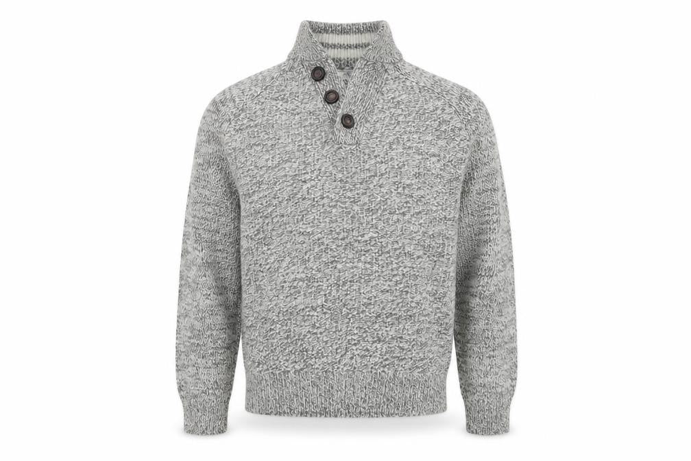 Next Men's Grey Wool Blend Button Henley Jumper Size M