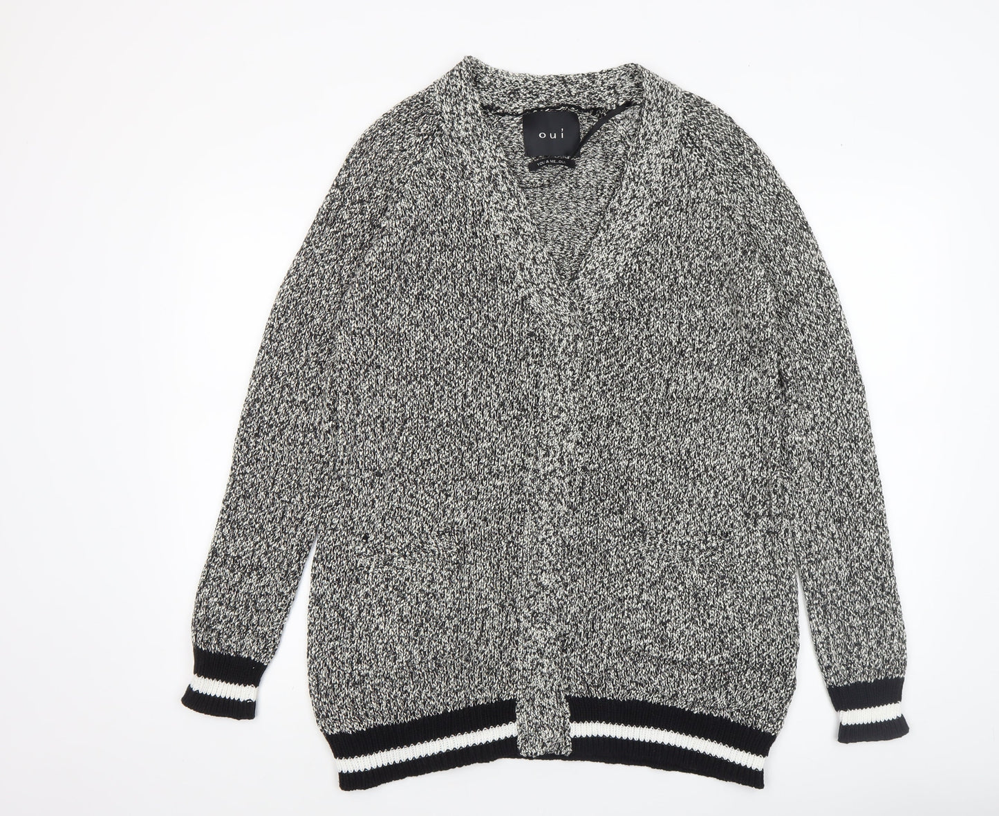 Oui Womens Grey Knit Open Front Cardigan Size 12