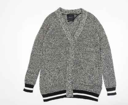 Additional front view of Oui women’s grey knit open front cardigan, size UK 12