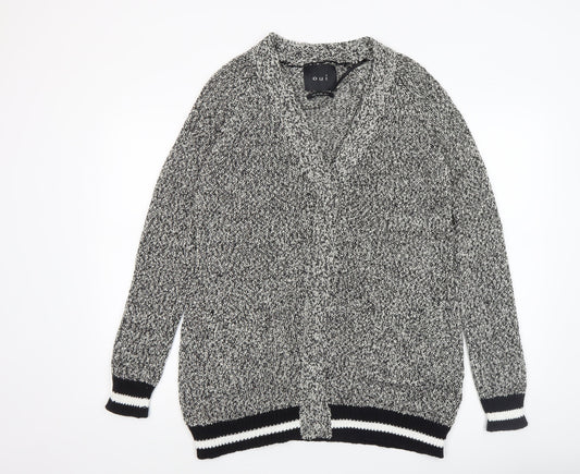 Oui Womens Grey Knit Open Front Cardigan Size 12