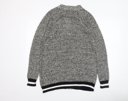 Close-up detail of Oui women’s grey knit open front cardigan, size UK 12