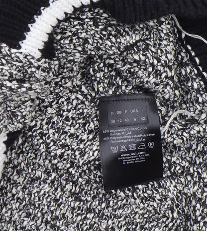 Brand and care label for Oui women’s grey knit open front cardigan, size UK 12