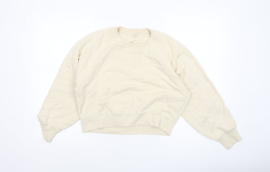 Uniqlo Women Beige Cotton Crew Neck Pullover Sweatshirt XS