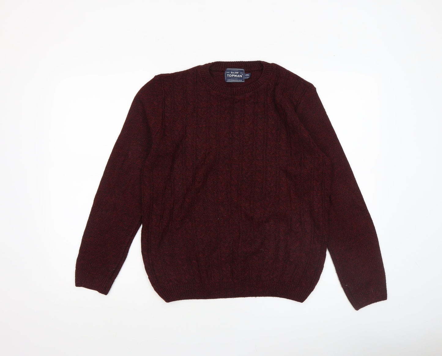 Topman Men's Red Cable-Knit Crew Neck Jumper XS
