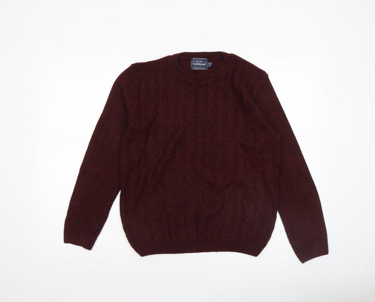 Topman Men's Red Cable-Knit Crew Neck Jumper XS