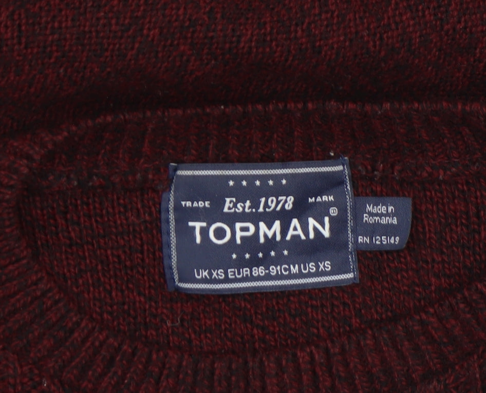 Topman Men's Red Cable-Knit Crew Neck Jumper XS