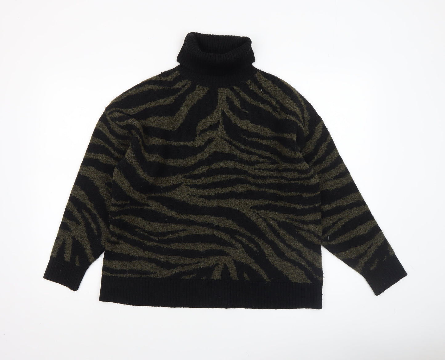 New Look Womens Black Animal Print Roll Neck Jumper Size M