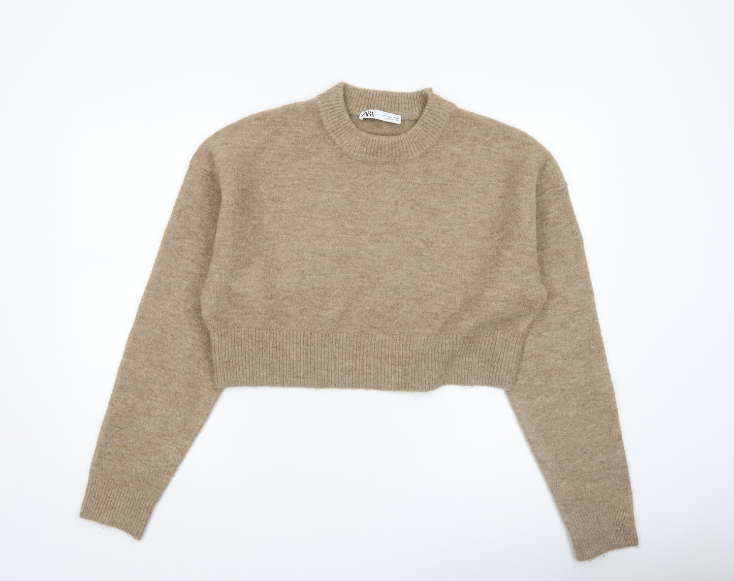 Zara Women Beige Wool Blend Crew Neck Knit Jumper L