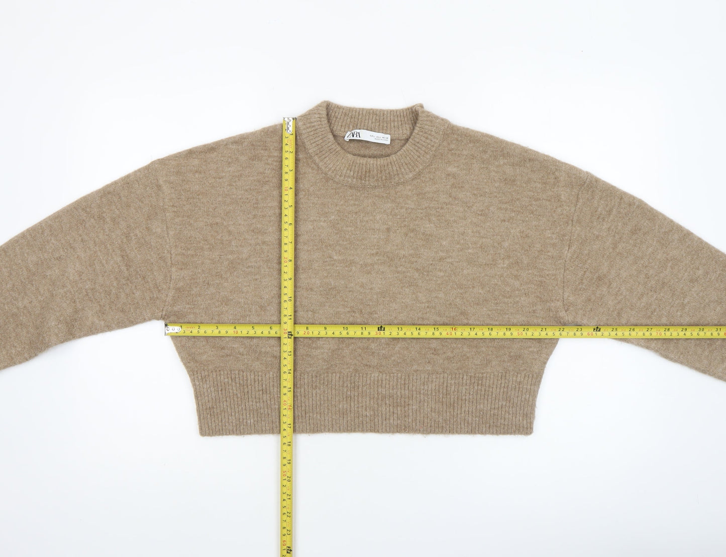 Zara Women Beige Wool Blend Crew Neck Knit Jumper L