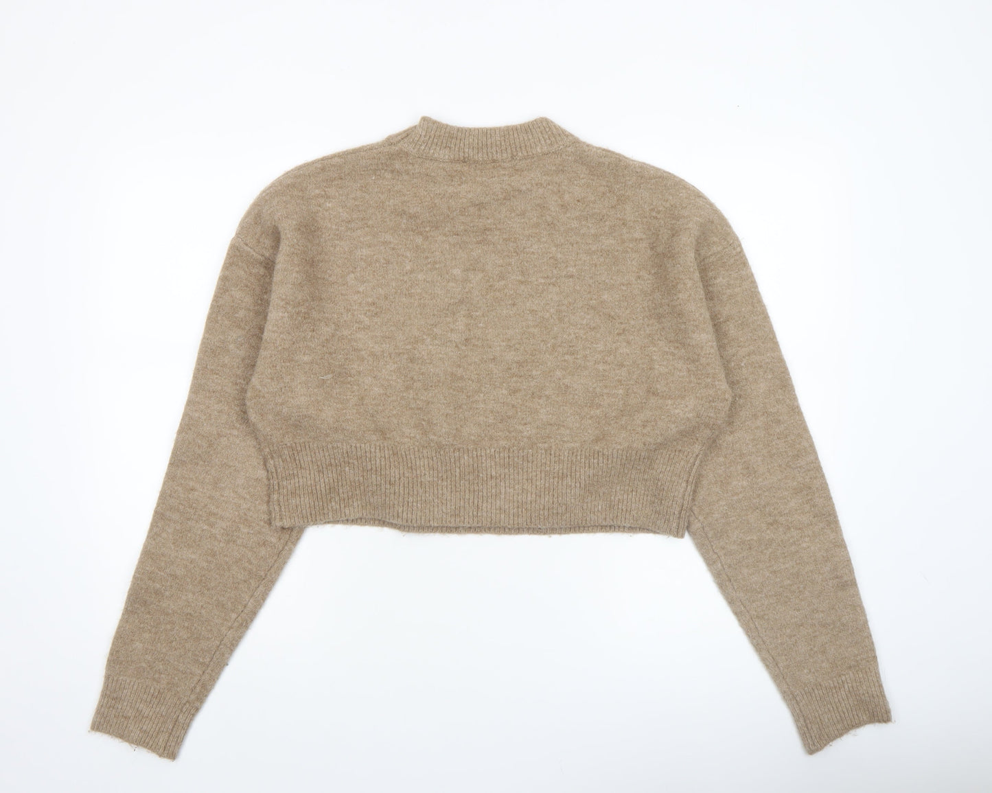 Zara Women Beige Wool Blend Crew Neck Knit Jumper L