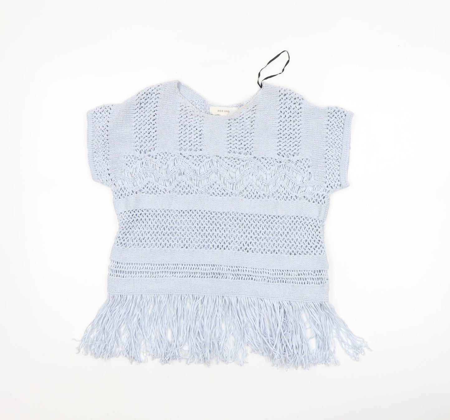 Marks and Spencer Per Una Women’s Blue Knit Fringe Short Sleeve Blouse S